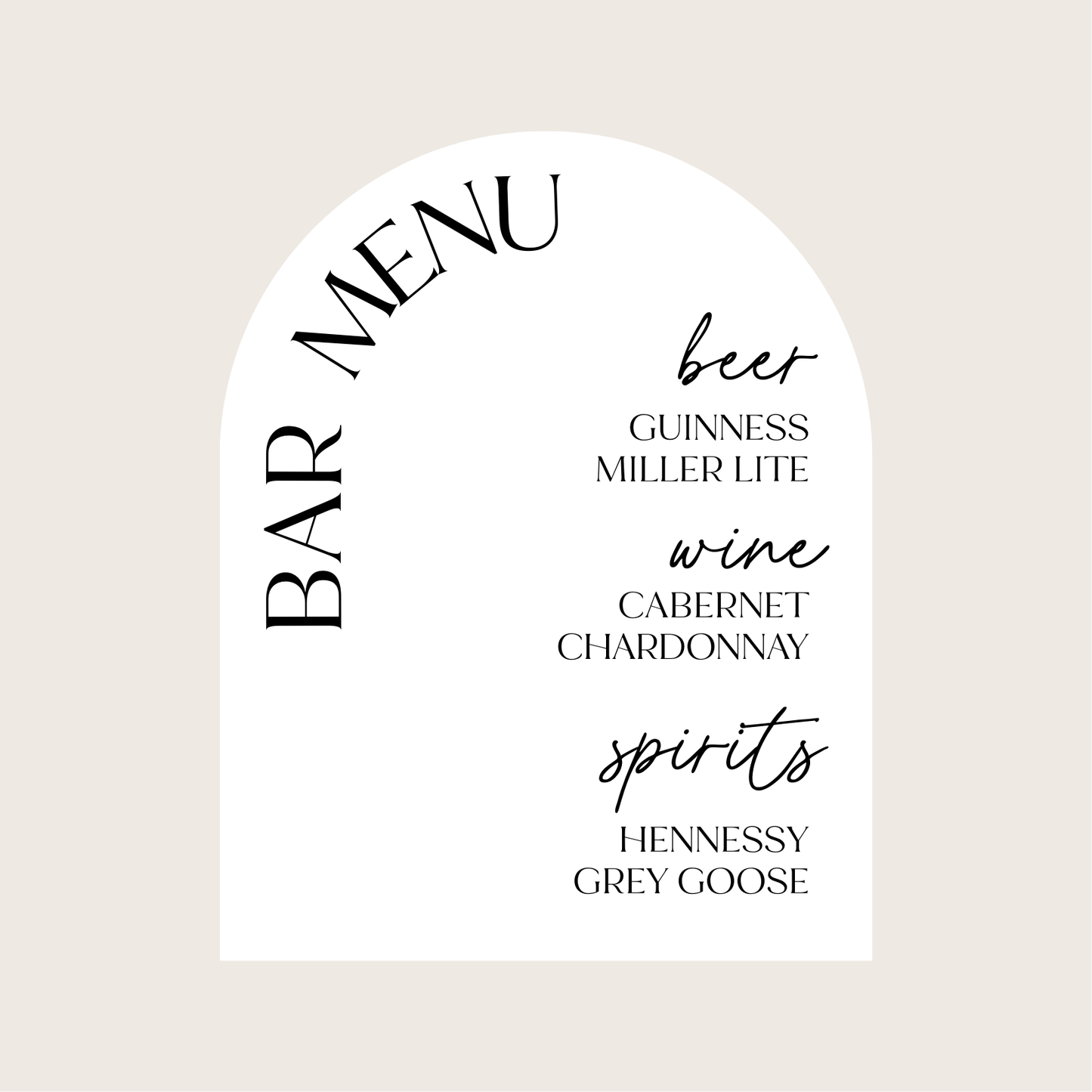 Bar Menu - Simple Arch