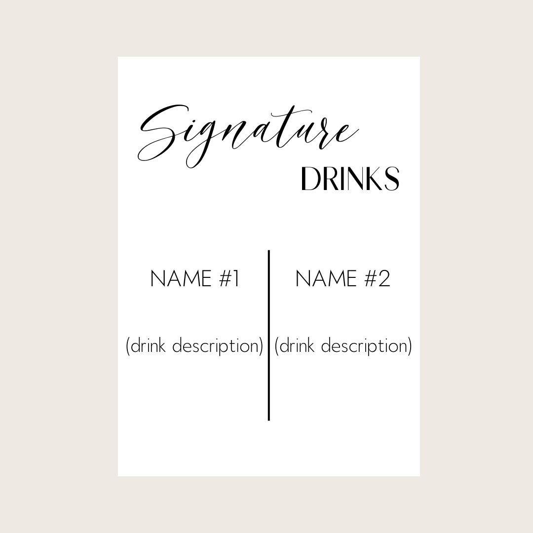 Bar Menu - Signature Drinks (Side-By-Side)