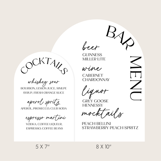Bar Menu - Arch Cocktails Set