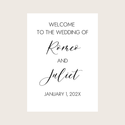 Welcome Sign - Lettered Names with Taglines (Vertical)