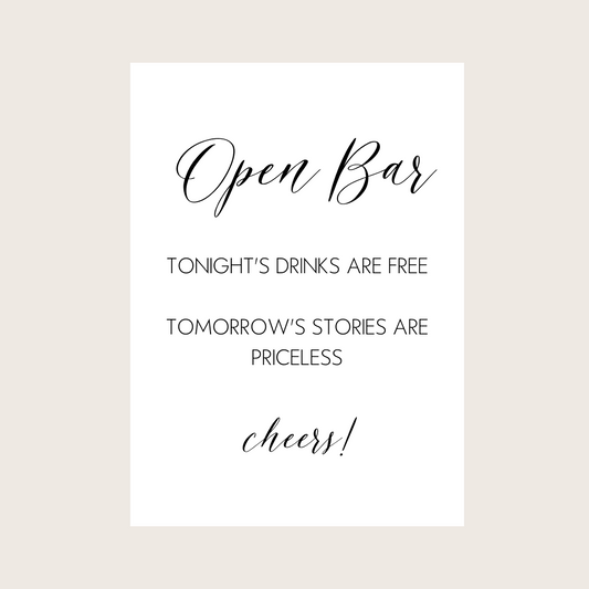 Open Bar Menu - Priceless Stories