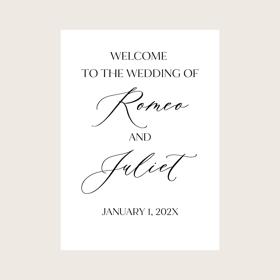 Welcome Sign - Lettered Names with Taglines (Vertical)