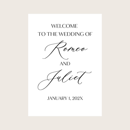 Welcome Sign - Lettered Names with Taglines (Vertical)