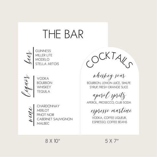 Bar Menu - Rectangle & Arch Cocktails Set