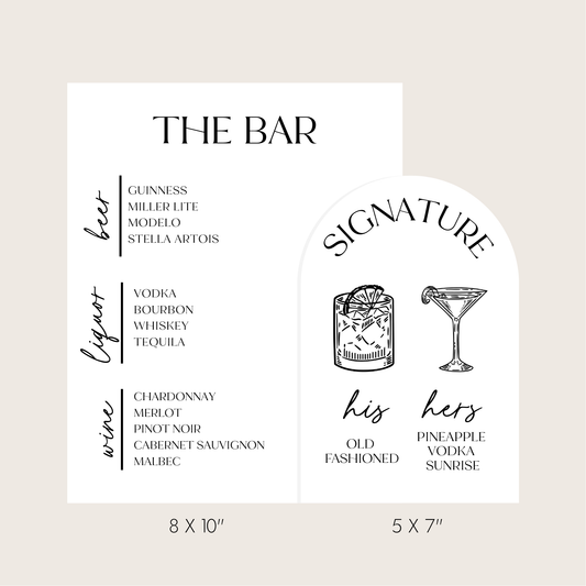 Bar Menu - Rectangle & Arch Signature Drinks Set