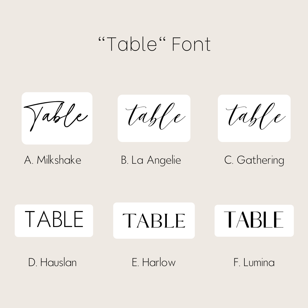 Table Numbers - "Table" + Numerical Digit