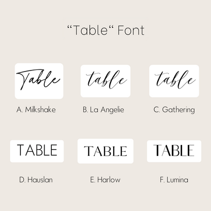 Table Numbers - "Table" + Numerical Digit