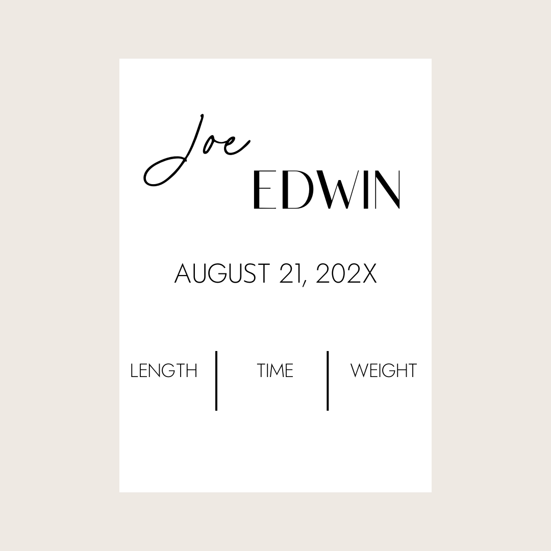 Birth Announcement Placard - Name + Details (Larger Rectangle)