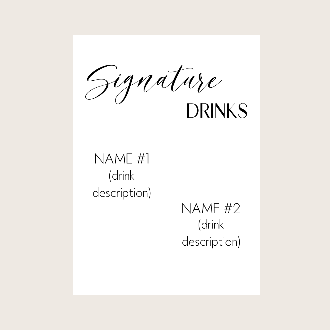 Bar Menu - Signature Drinks (Staggered Listing)