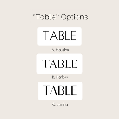 Table Numbers - print "TABLE" + lettered written number